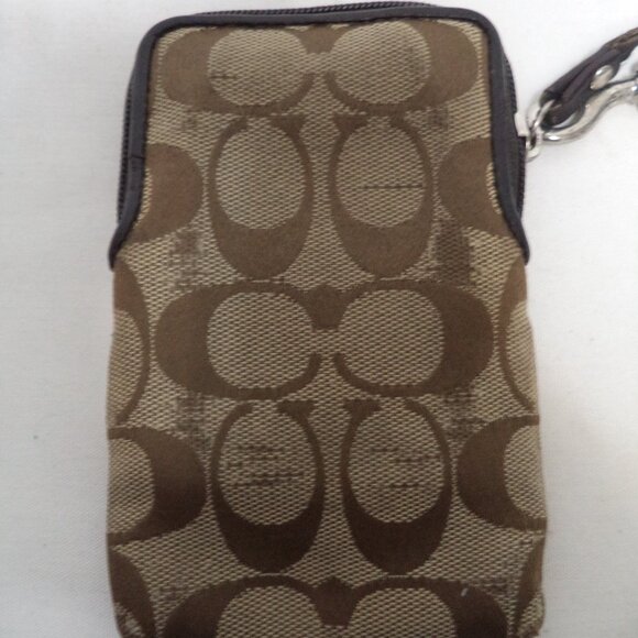 Coach Vintage Leather w/ Canvas Logo brown wristlet wallet pouch mini zip top - Picture 7 of 9